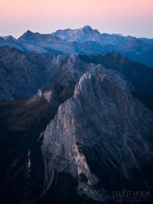 Twiglihgt landscape from Piz Boe in the Dolomites