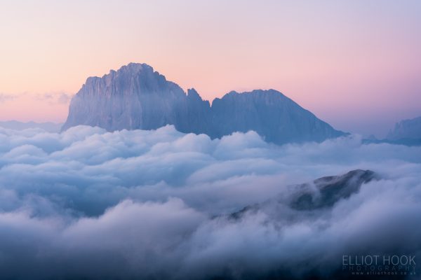 A cloud inversion around the Langkofel group from Seceda, Dolomites