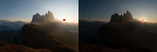Comparison of raw files taken with 2 stop difference in exposure